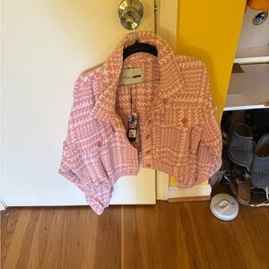 Fashion Nova Pink and White Houndstooth Coat